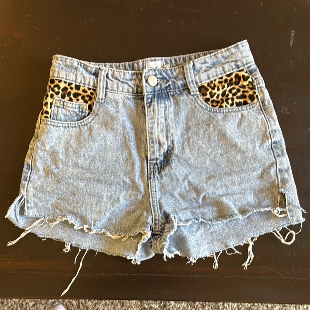 Princess Polly Denim Shorts with Leopard Print Pockets